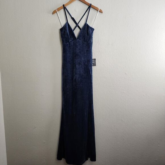 NEW Lulus Immensely Luxe Navy Blue Velour Backless Mermaid Dress - Picture 5 of 12